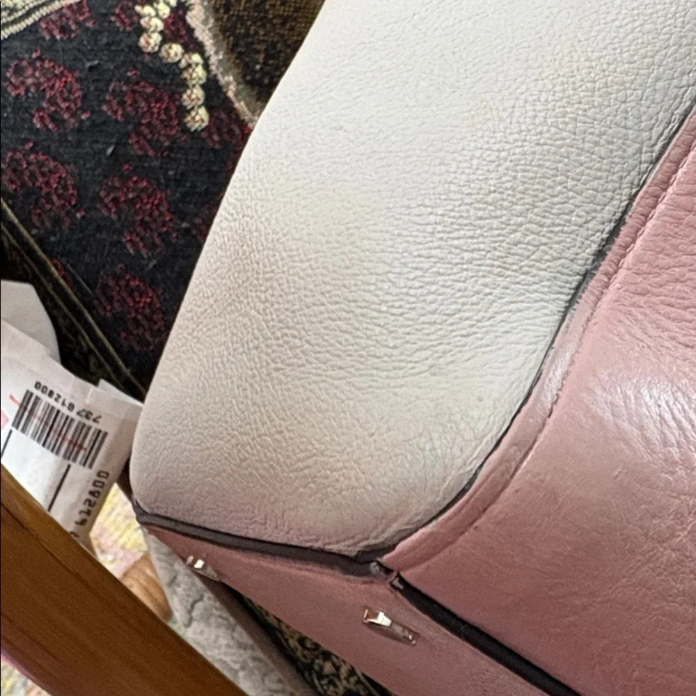 Kate Spade tote bag peachy beige cream taupe color block cinching sides EUC